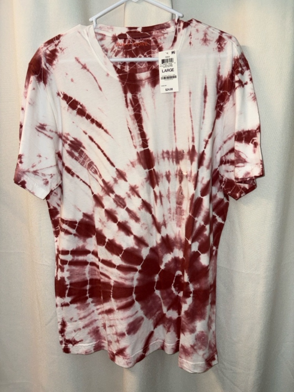 🆕 Sun + Stone Apple Butter Maroon and White Spiral Tie-Dye Tee Size Large